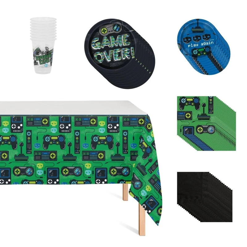 Gamer Basic Tableware Birthday Party Supplies Kit, 8 Guests