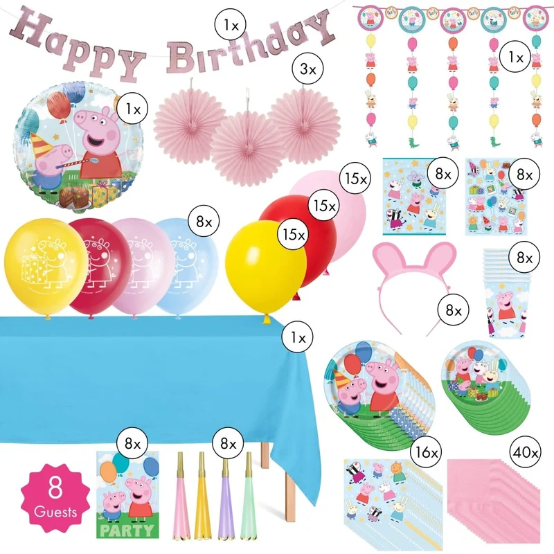Peppa Pig Ultimate Birthday Party Supplies Kit, 8 Guests