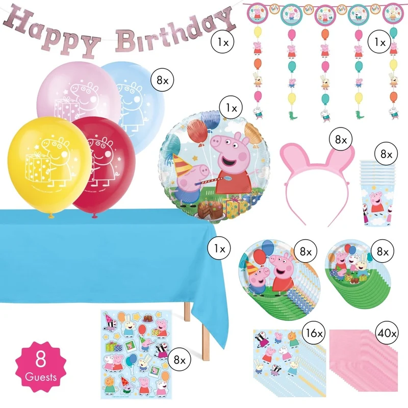 Peppa Pig Standard Birthday Party Supplies Kit, 8 Guests