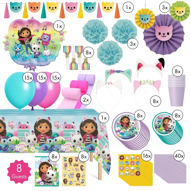 Gabby's Dollhouse Ultimate Birthday Party Supplies Kit, 8 Guests