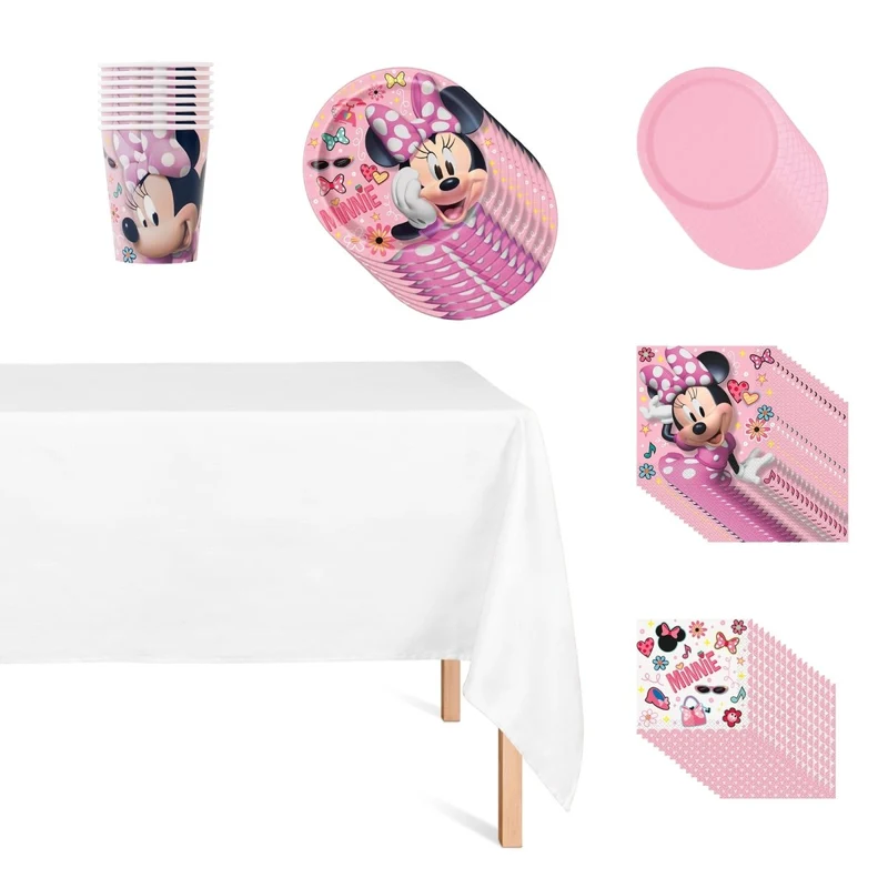 Minnie Mouse Basic Tableware Birthday Party Supplies Kit, 8 Guests