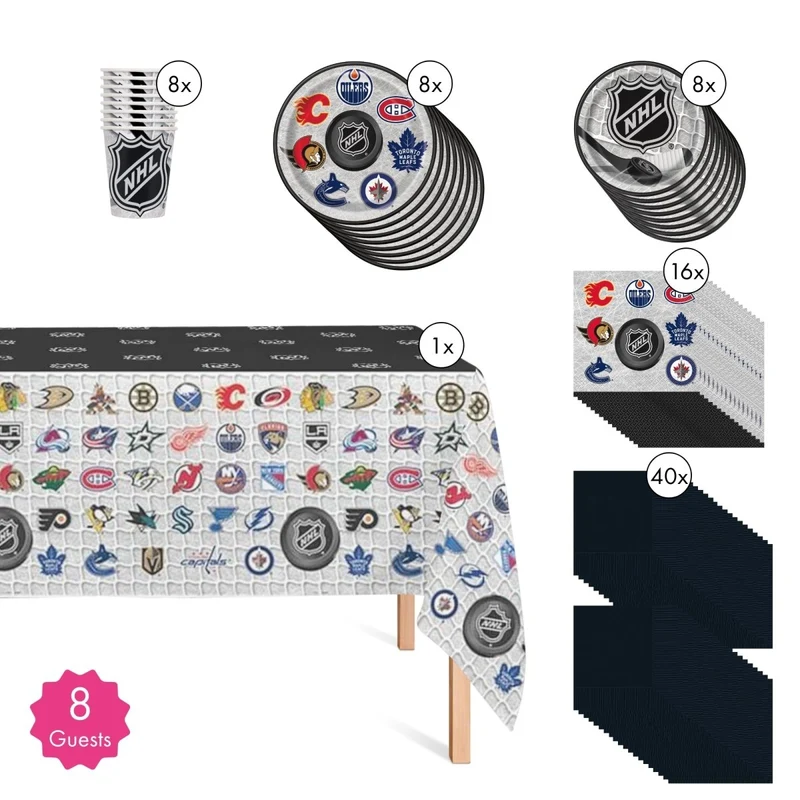 Hockey NHL Basic Tableware Birthday Party Supplies Kit, 8 Guests