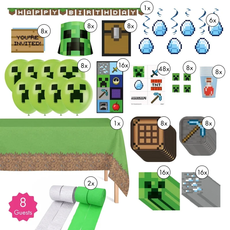 Minecraft Ultimate Birthday Party Supplies Kit, 8 Guests