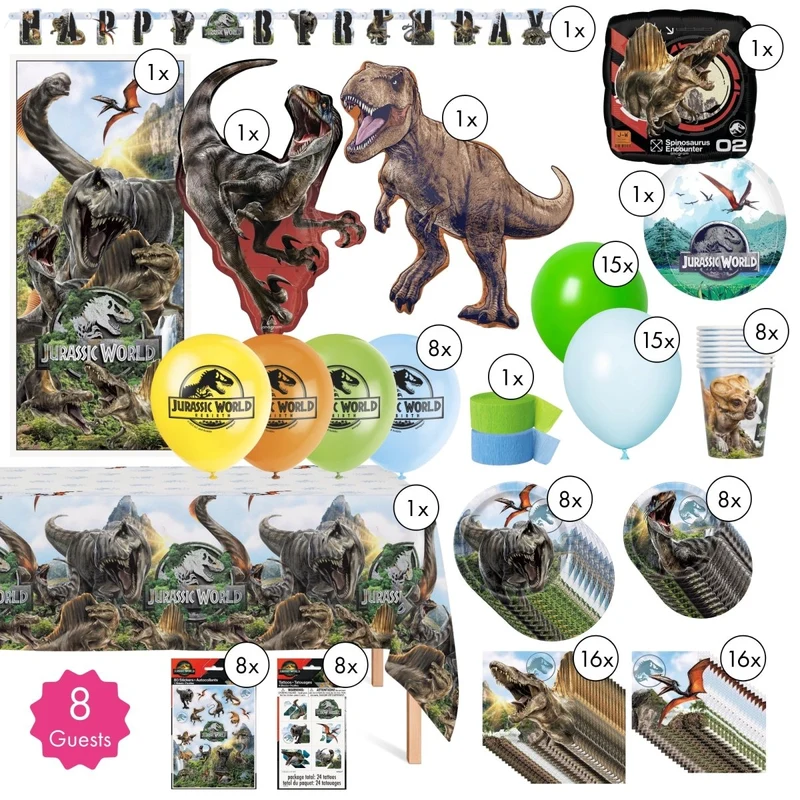 Jurassic World Ultimate Birthday Party Supplies Kit, 8 Guests
