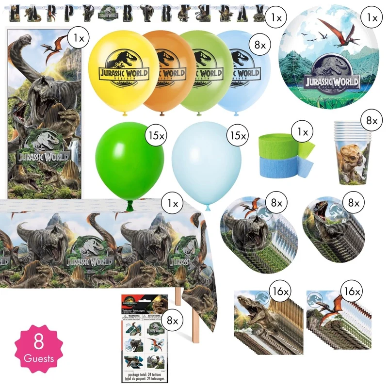 Jurassic World Standard Birthday Party Supplies Kit, 8 Guests