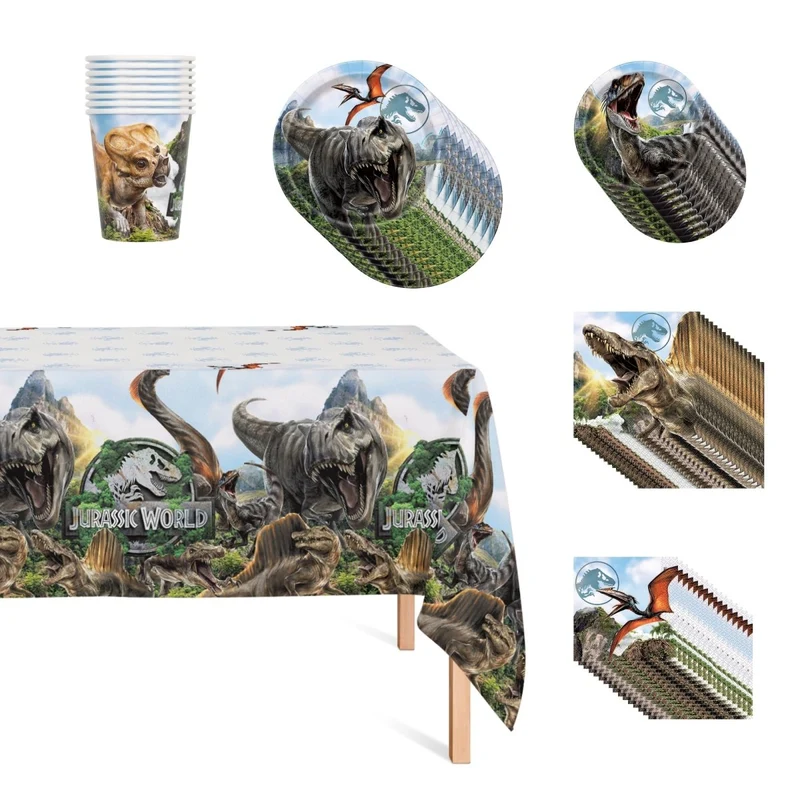 Jurassic World Basic Tableware Birthday Party Supplies Kit, 8 Guests