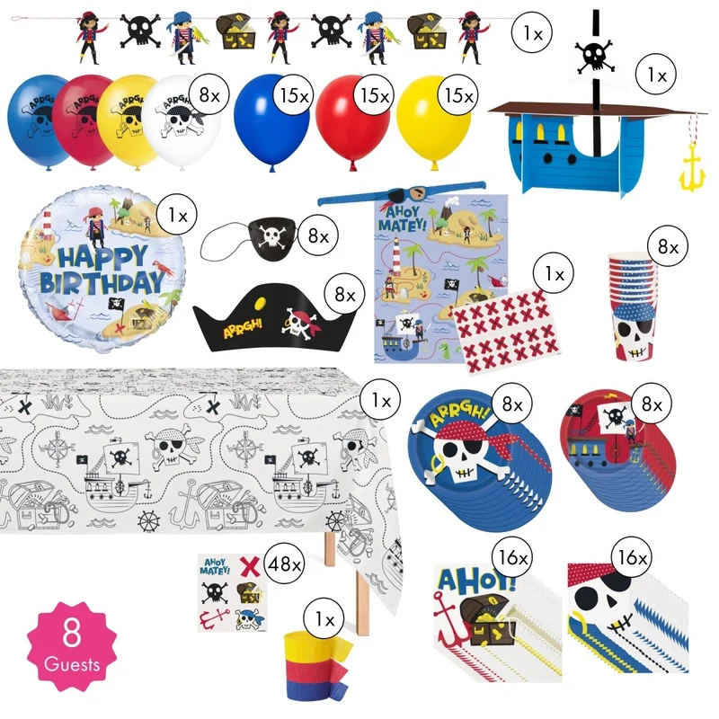 Ahoy Pirate Standard Birthday Party Supplies Kit, 8 Guests