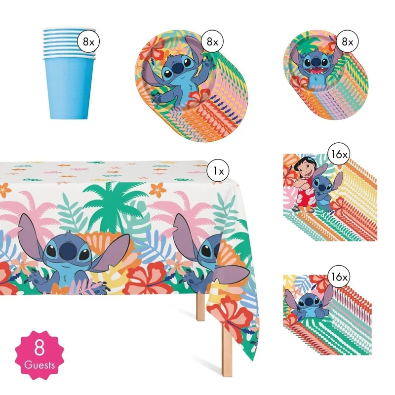 Stitch Basic Tableware Birthday Party Supplies Kit, 8 Guests