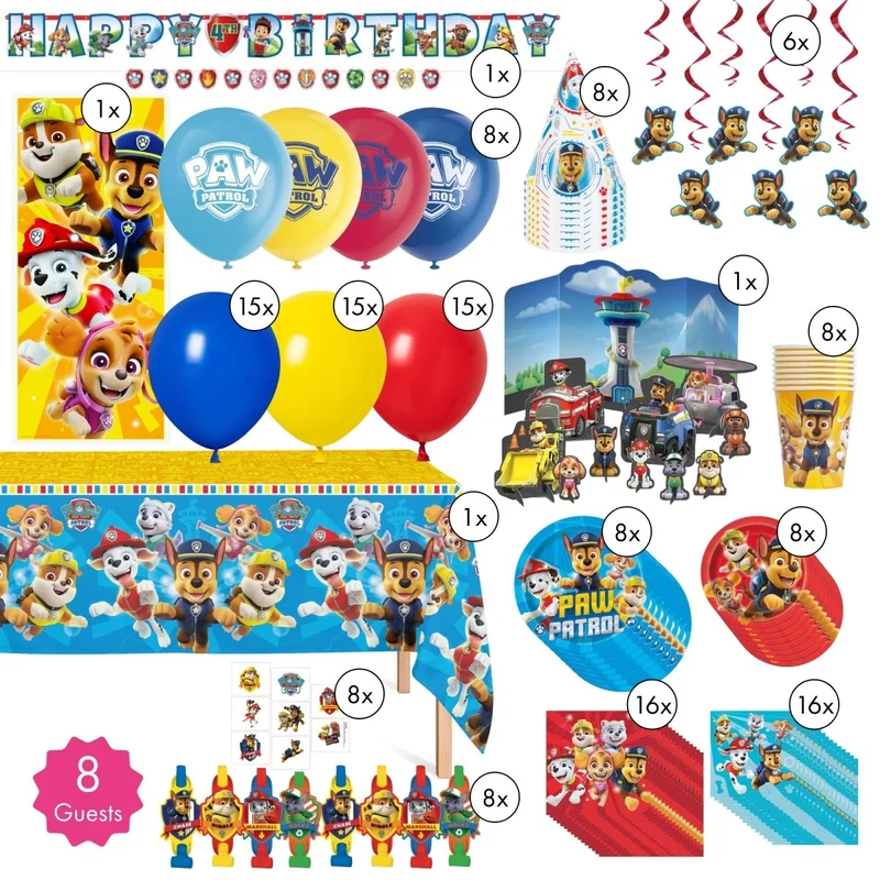 Paw Patrol Standard Birthday Party Supplies Kit, 8 Guests