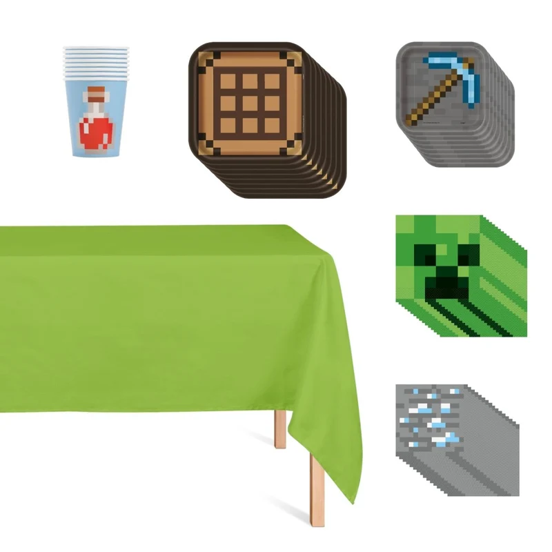 Minecraft Basic Tableware Birthday Party Supplies Kit, 8 Guests