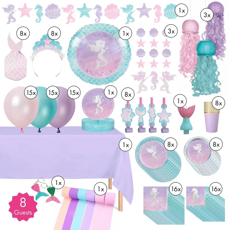 Mermaid Shine Ultimate Birthday Party Supplies Kit, 8 Guests