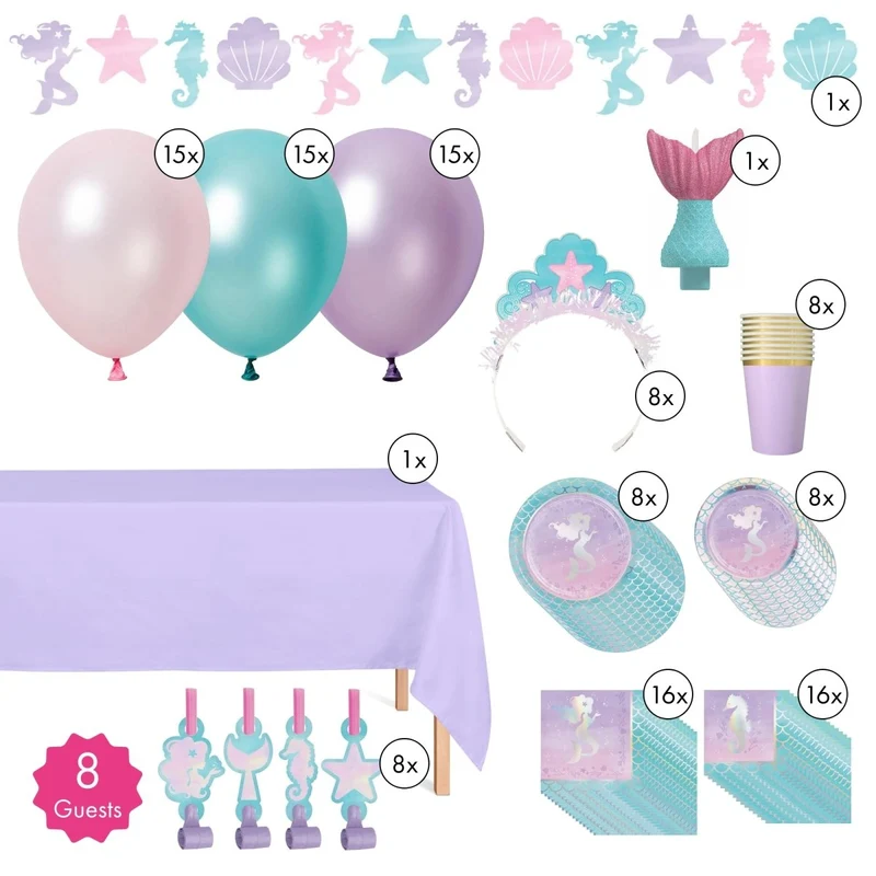 Mermaid Shine Standard Birthday Party Supplies Kit, 8 Guests