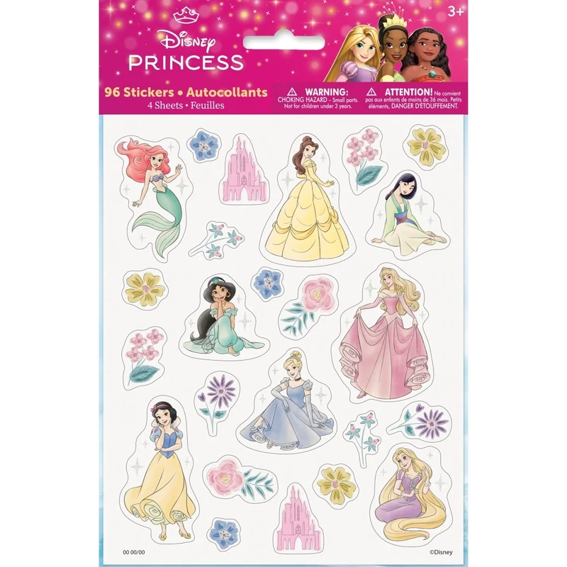 Disney Princess Glitter Stickers, 4 Sheets, 96 Count