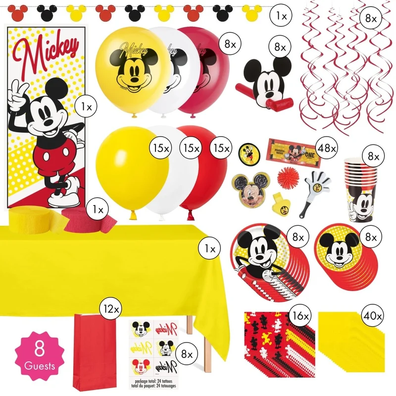 Disney Mickey Mouse Ultimate Birthday Party Supplies Kit, 8 Guests
