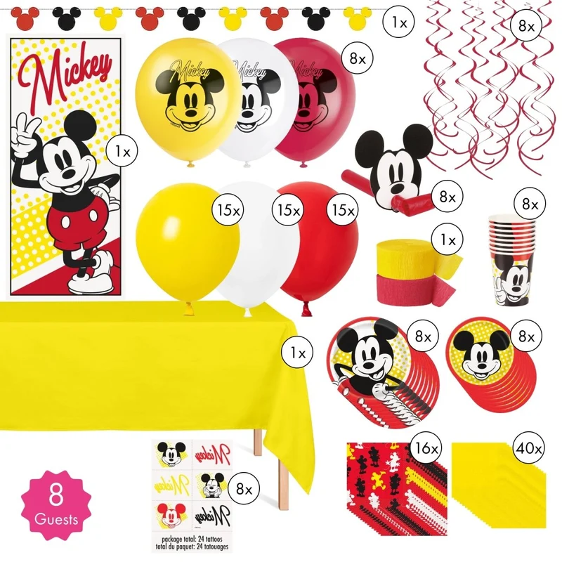Disney Mickey Mouse Standard Birthday Party Supplies Kit, 8 Guests