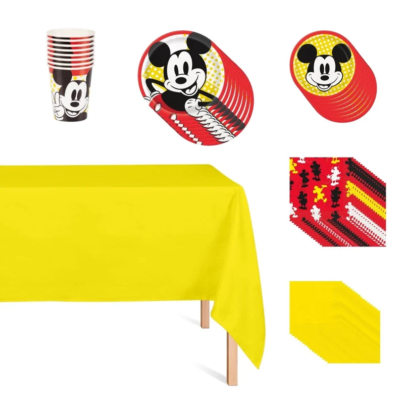 Disney Mickey Mouse Basic Tableware Birthday Party Supplies Kit, 8 Guests