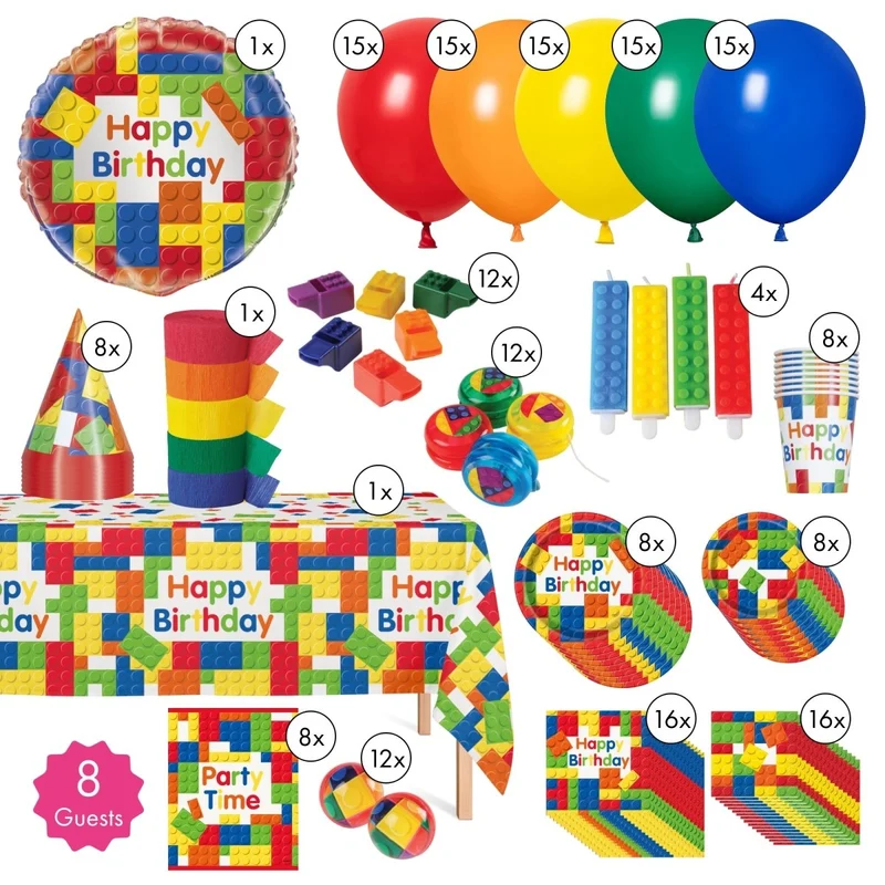 Block Party Ultimate Birthday Party Supplies Kit, 8 Guests