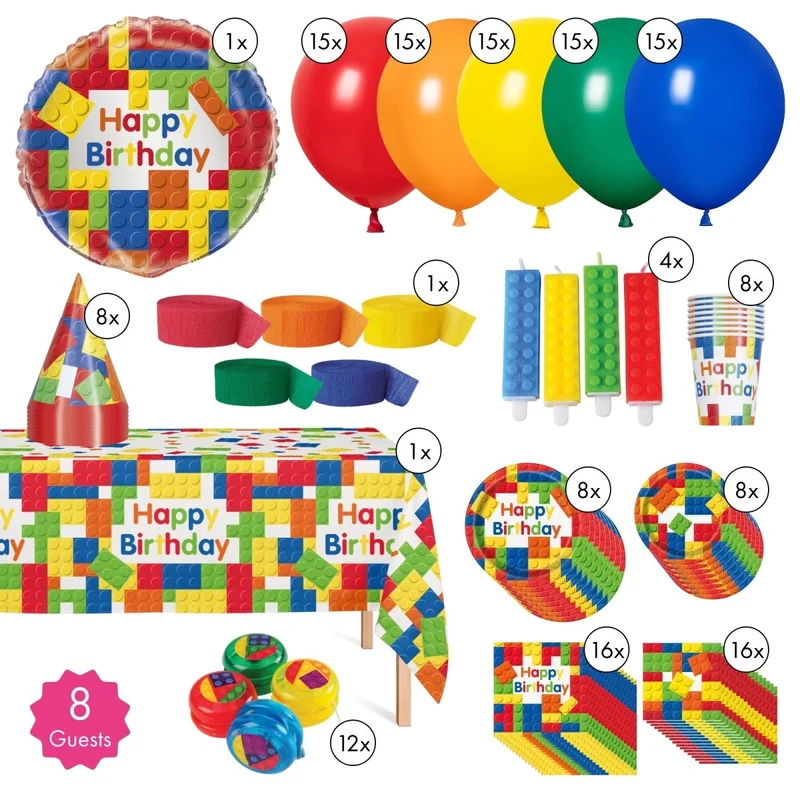 Block Party Standard Birthday Party Supplies Kit, 8 Guests