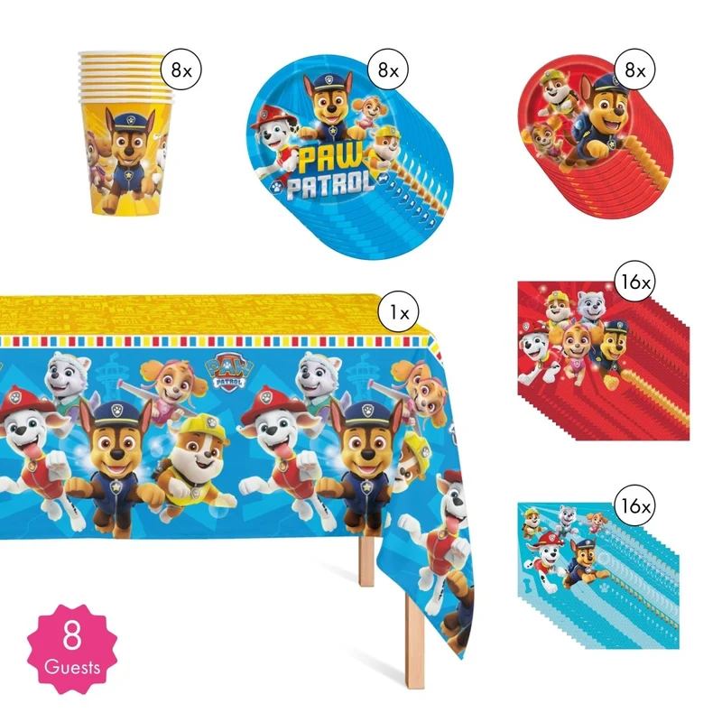 Paw Patrol Basic Tableware Birthday Party Supplies Kit, 8 Guests