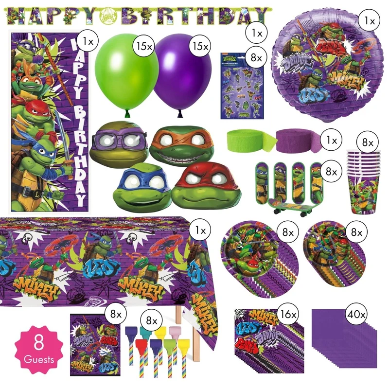 Ninja Turtles Ultimate Birthday Party Supplies Kit, 8 Guests