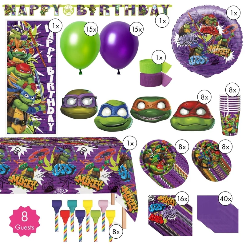 Ninja Turtles Standard Birthday Party Supplies Kit, 8 Guests