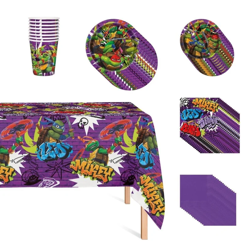 Ninja Turtles Basic Tableware Birthday Party Supplies Kit, 8 Guests
