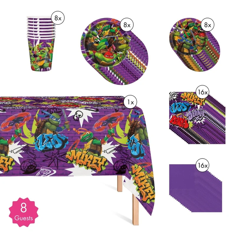 Ninja Turtles Basic Tableware Birthday Party Supplies Kit, 8 Guests