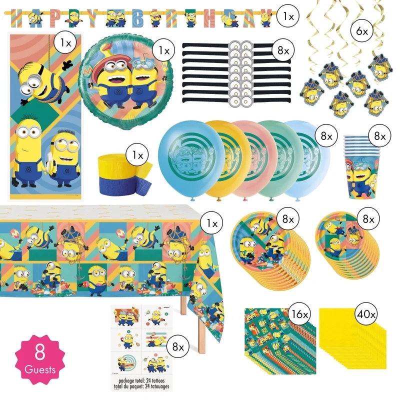 Minions Standard Birthday Party Supplies Kit, 8 Guests