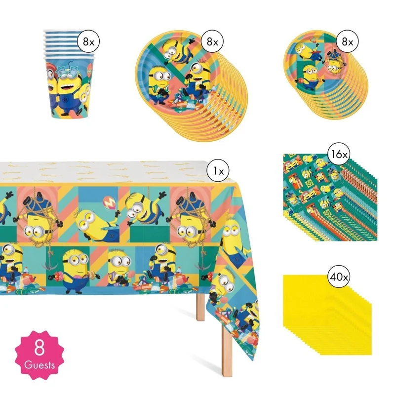 Minions Basic Tableware Birthday Party Supplies Kit, 8 Guests