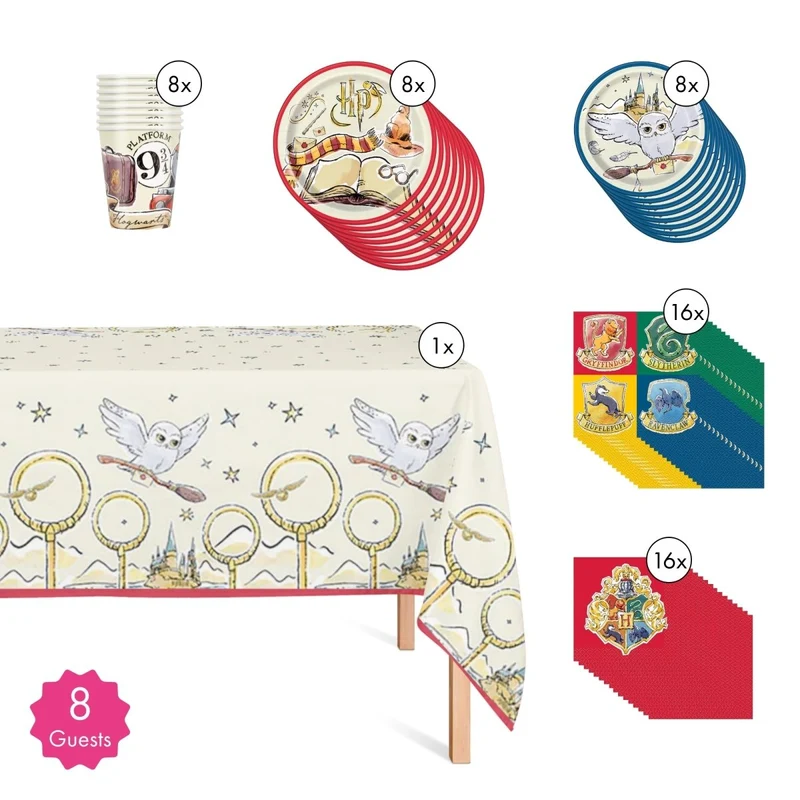 Harry Potter Basic Tableware Birthday Party Supplies Kit, 8 Guests