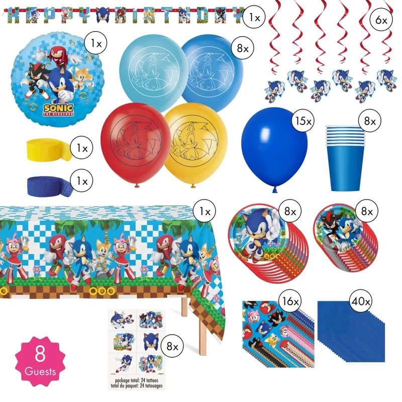 Sonic Standard Birthday Party Supplies Kit, 8 Guests