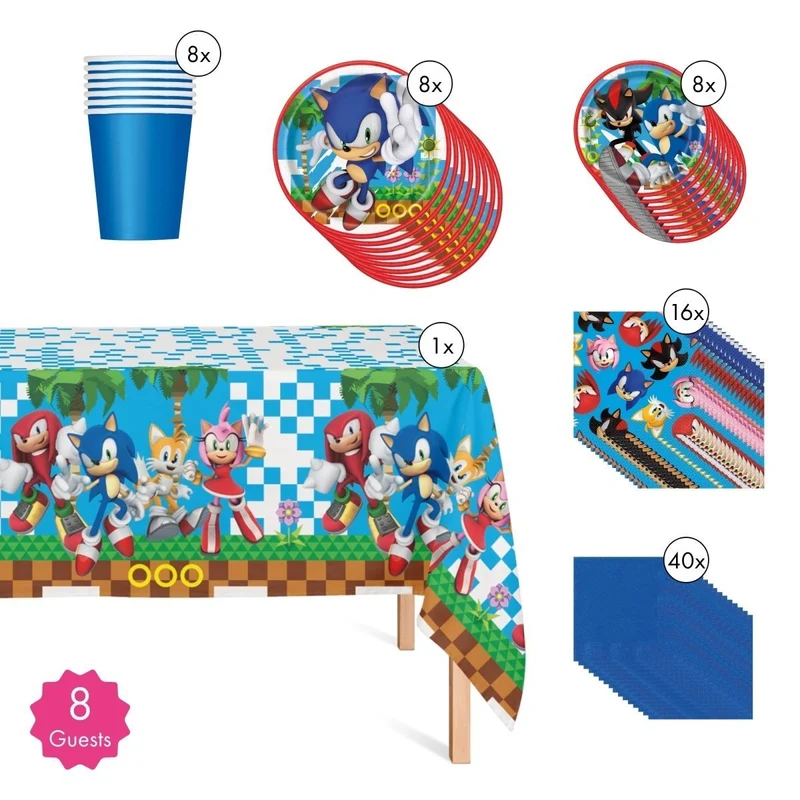 Sonic Basic Tableware Birthday Party Supplies Kit, 8 Guests