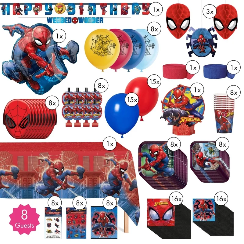 Marvel Spider-Man Ultimate Birthday Party Supplies Kit, 8 Guests