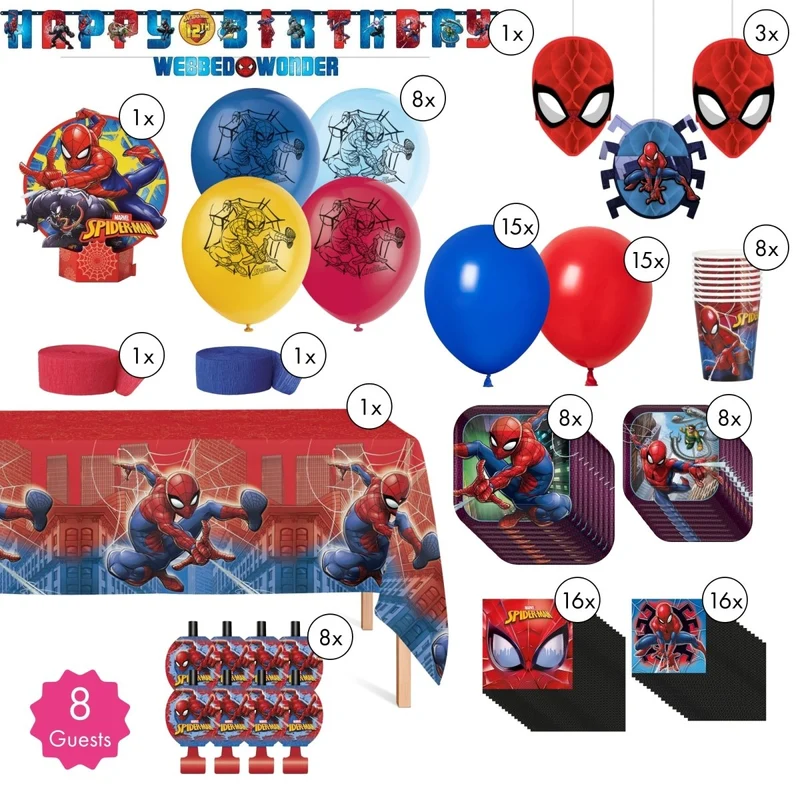 Marvel Spider-Man Standard Birthday Party Supplies Kit, 8 Guests