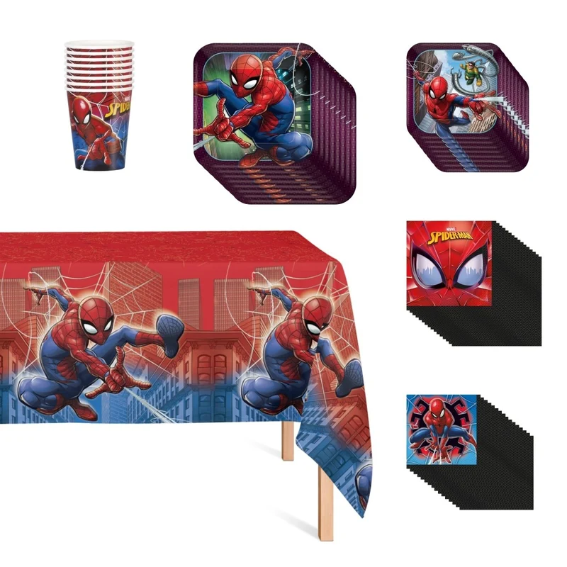 Marvel Spider-Man Basic Tableware Birthday Party Supplies Kit, 8 Guests