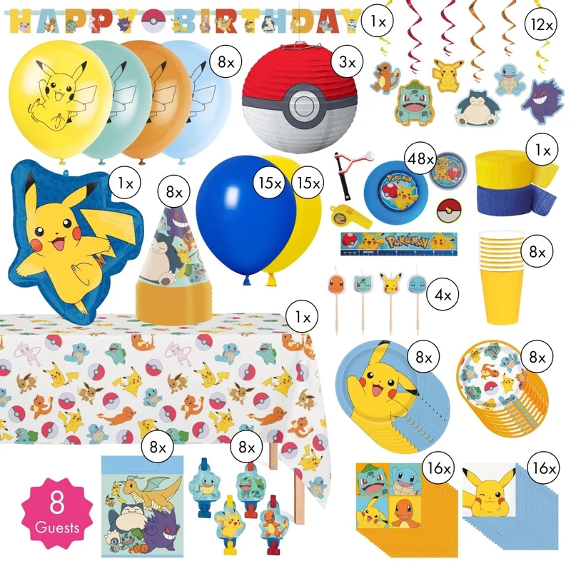 Pokémon Ultimate Birthday Party Supplies Kit, 8 Guests