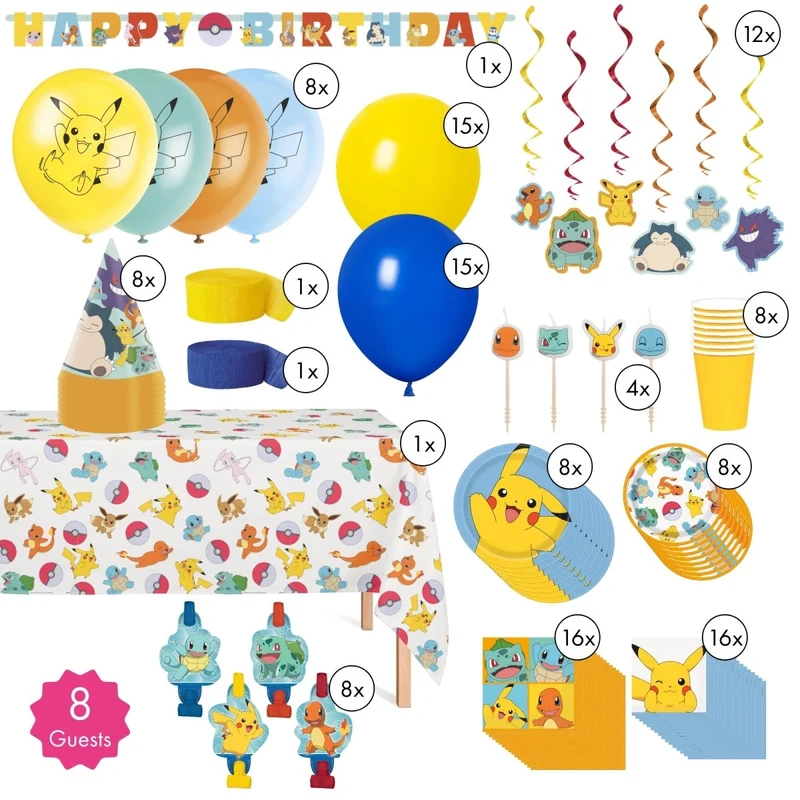 Pokémon Standard Birthday Party Supplies Kit, 8 Guests