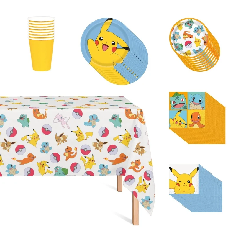 Pokémon Basic Tableware Birthday Party Supplies Kit, 8 Guests