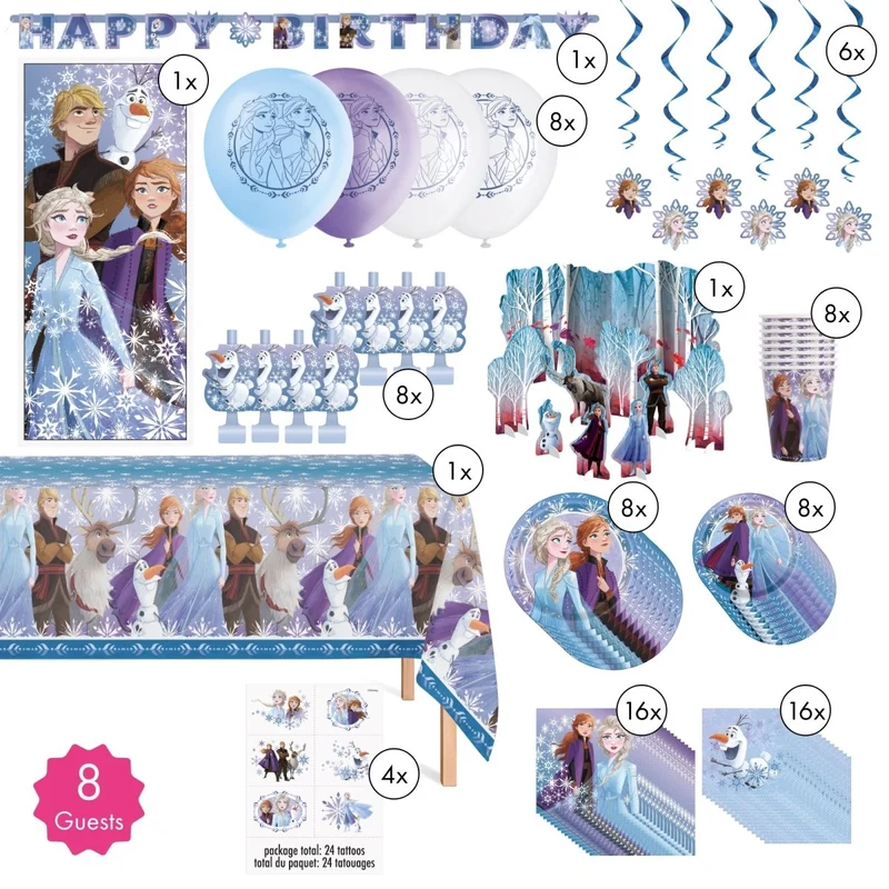 Disney Frozen Standard Birthday Party Supplies Kit, 8 Guests