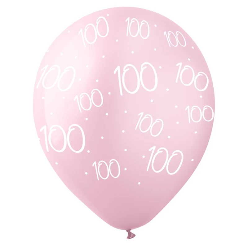 Rosé Celebration 100th Birthday Pearl Pink Latex Balloons, 12 Inches, 12 Count