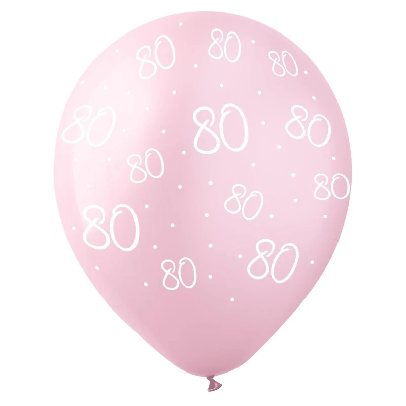 Rosé Celebration 80th Birthday Pearl Pink Latex Balloons, 12 Inches, 12 Count