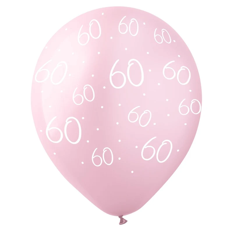 Rosé Celebration 60th Birthday Pearl Pink Latex Balloons, 12 Inches, 12 Count