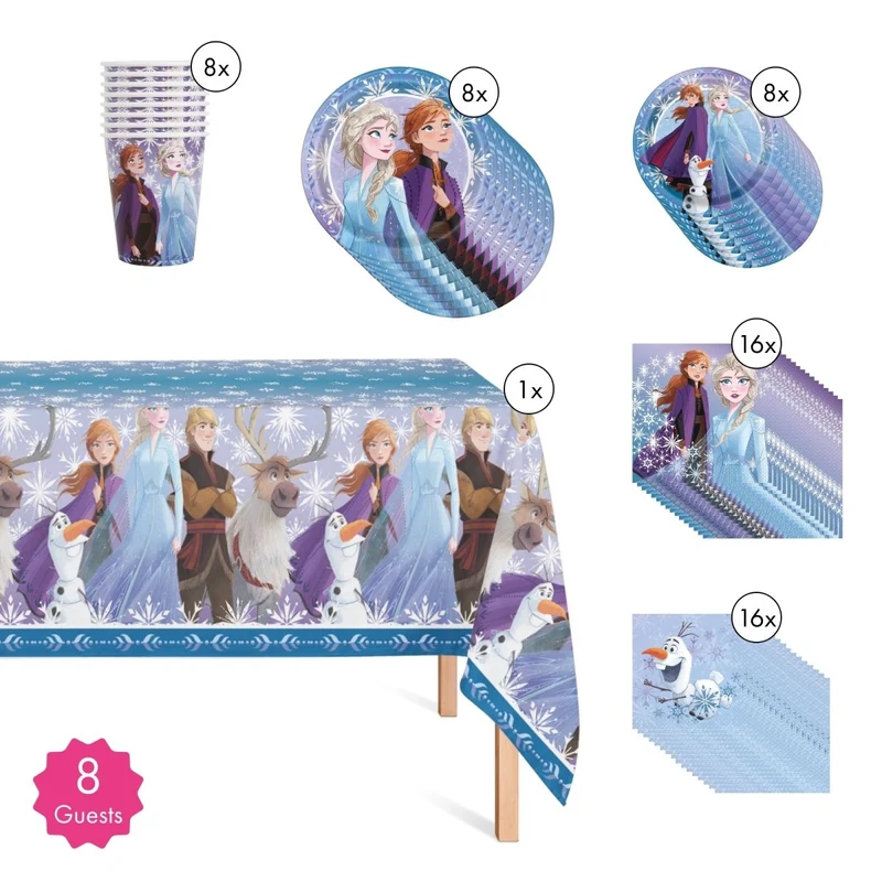 Disney Frozen Basic Tableware Birthday Party Supplies Kit, 8 Guests