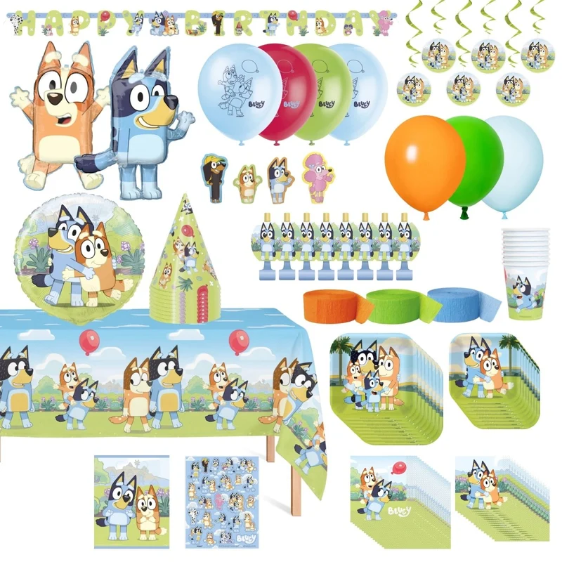 Bluey Ultimate Birthday Party Supplies Kit, Square Plates, 8 Guests