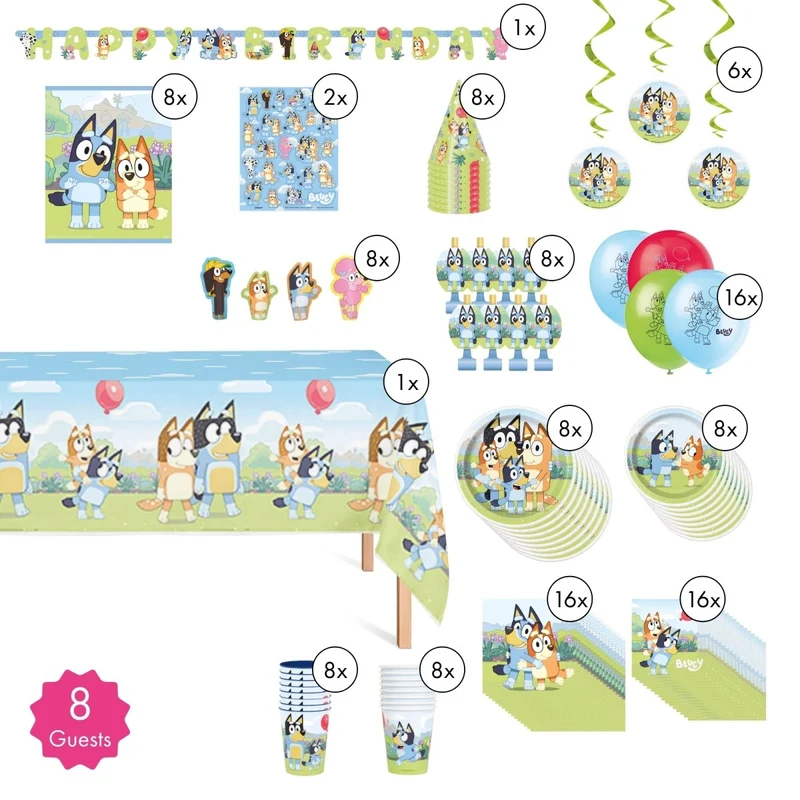 Bluey Ultimate Birthday Party Supplies Kit, 8 Guests