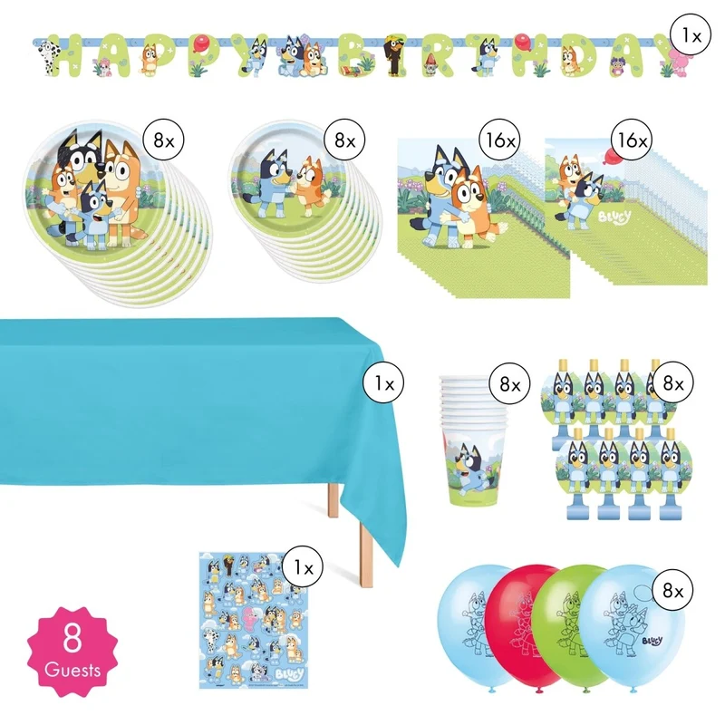 Bluey Standard Birthday Party Supplies Kit, 8 Guests