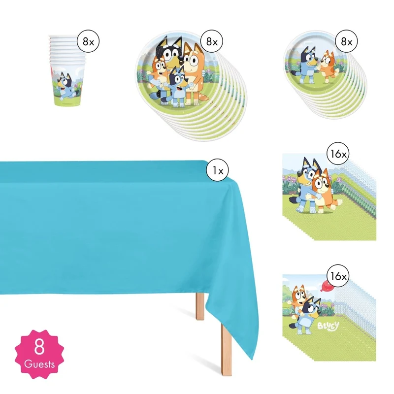 Bluey Basic Tableware Birthday Party Supplies Kit, 8 Guests