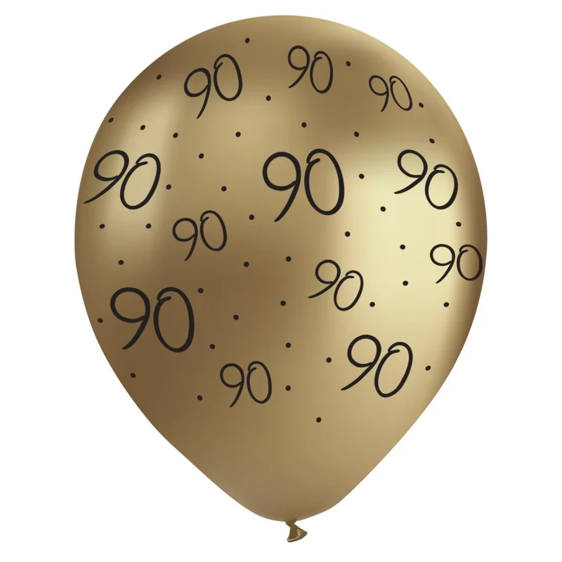 Golden Celebration 90th Birthday Gold Chrome Latex Balloons, 12 Inches, 12 Count