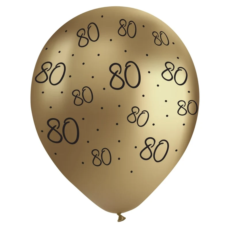 Golden Celebration 80th Birthday Gold Chrome Latex Balloons, 12 Inches, 12 Count
