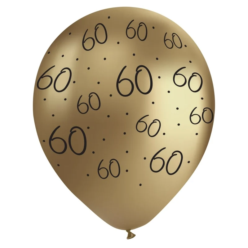 Golden Celebration 60th Birthday Gold Chrome Latex Balloons, 12 Inches, 12 Count